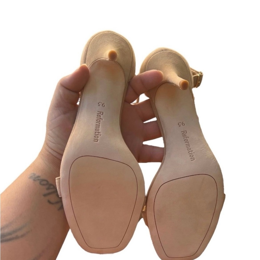 Reformation Kelly Ankle Strap Suede Sandals Nude Size 9.5 - Picture 3 of 7